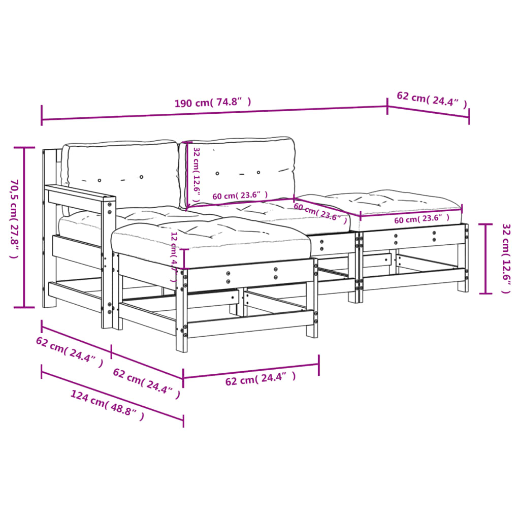 4-delige Loungeset met kussens massief hout Tuinsets | Creëer jouw Trendy Thuis | Gratis bezorgd & Retour | Trendy.nl