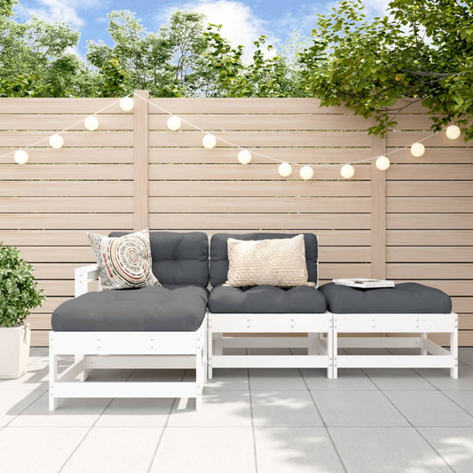 4-delige Loungeset met kussens massief hout wit Tuinsets | Creëer jouw Trendy Thuis | Gratis bezorgd & Retour | Trendy.nl