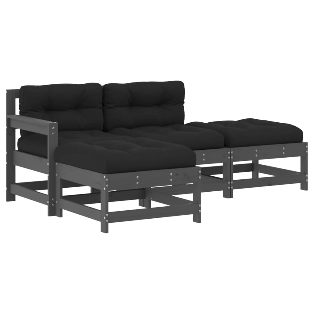 4-delige Loungeset met kussens massief hout grijs Tuinsets | Creëer jouw Trendy Thuis | Gratis bezorgd & Retour | Trendy.nl