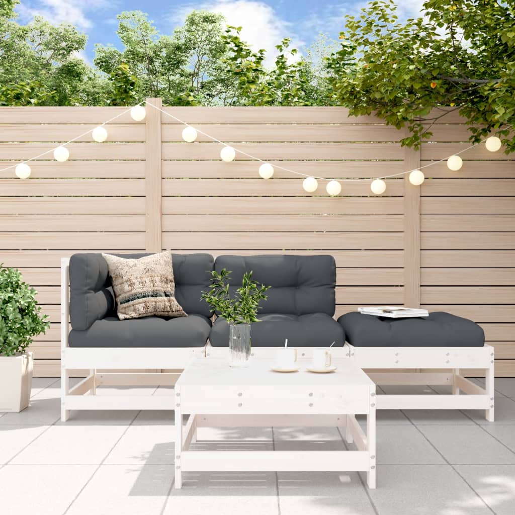 4-delige Loungeset met kussens massief hout wit Tuinsets | Creëer jouw Trendy Thuis | Gratis bezorgd & Retour | Trendy.nl