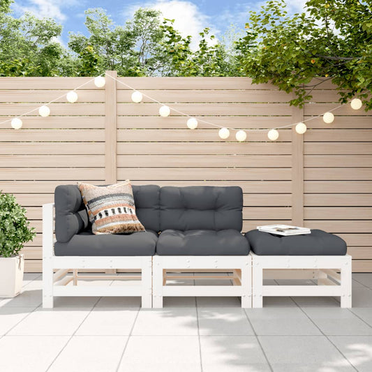 3-delige Loungeset met kussens massief hout wit Tuinsets | Creëer jouw Trendy Thuis | Gratis bezorgd & Retour | Trendy.nl