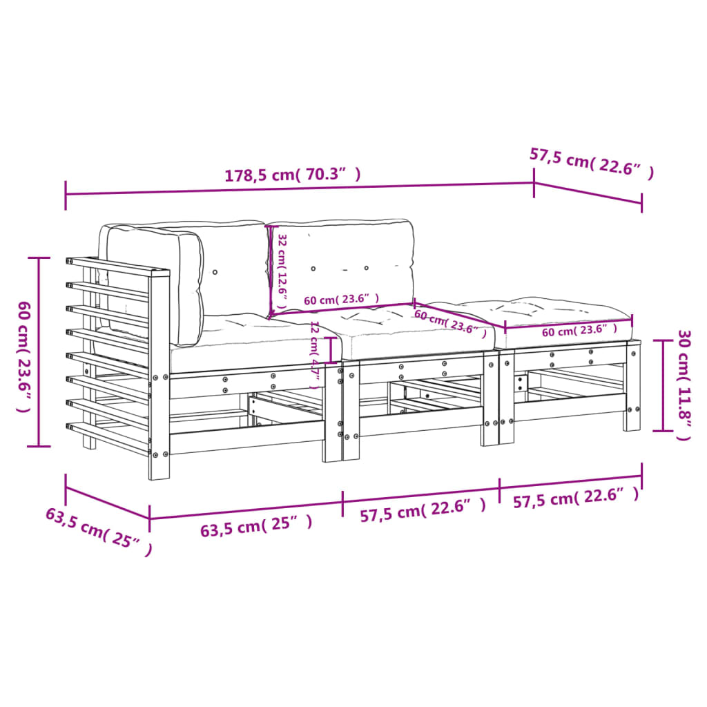 3-delige Loungeset met kussens massief douglashout Tuinsets | Creëer jouw Trendy Thuis | Gratis bezorgd & Retour | Trendy.nl