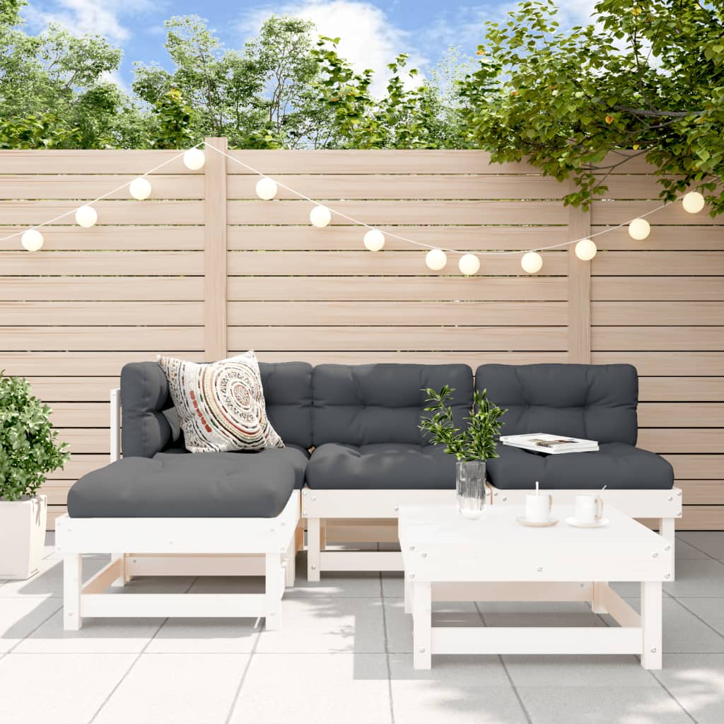 5-delige Loungeset met kussens massief hout wit Tuinsets | Creëer jouw Trendy Thuis | Gratis bezorgd & Retour | Trendy.nl