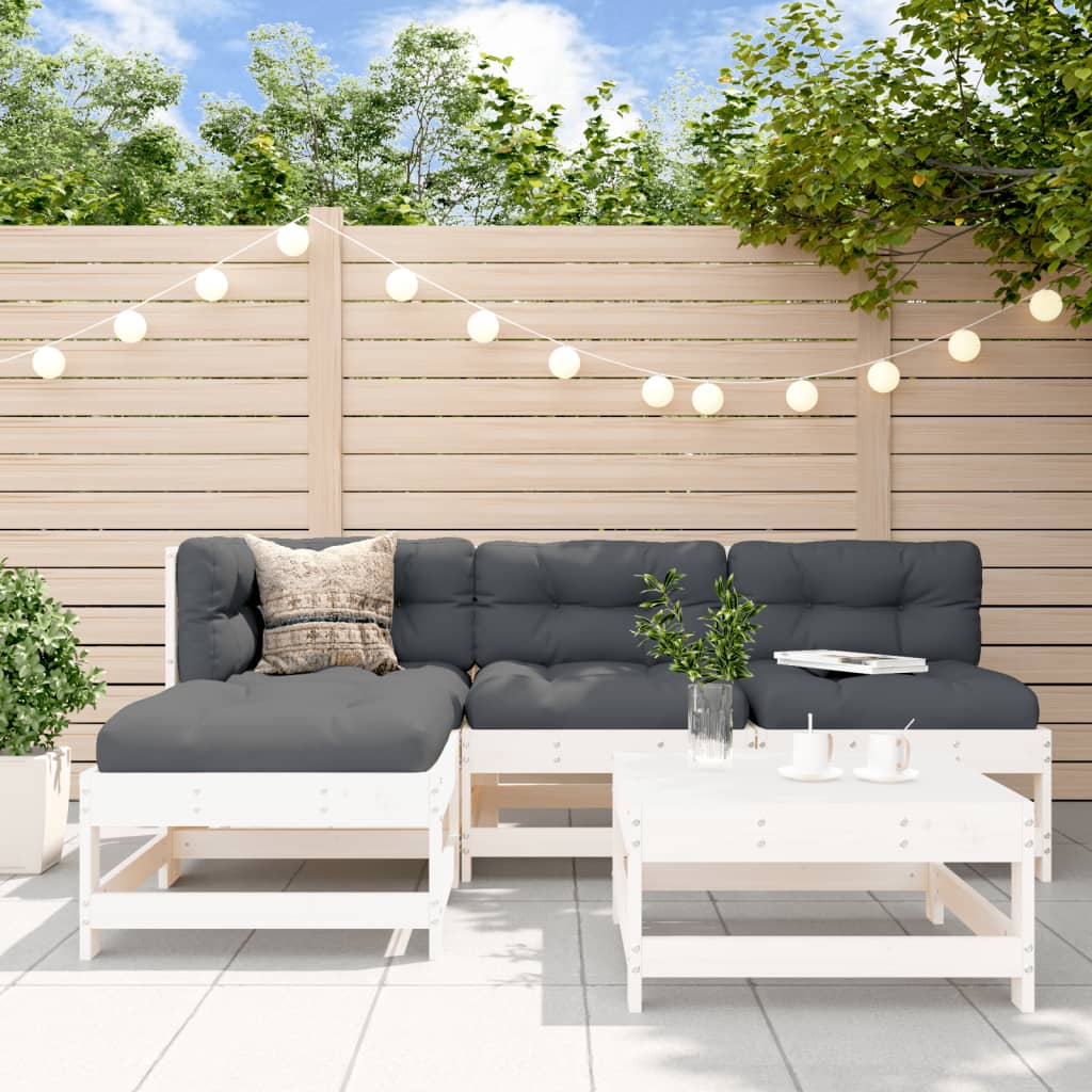 5-delige Loungeset met kussens massief hout wit Tuinsets | Creëer jouw Trendy Thuis | Gratis bezorgd & Retour | Trendy.nl