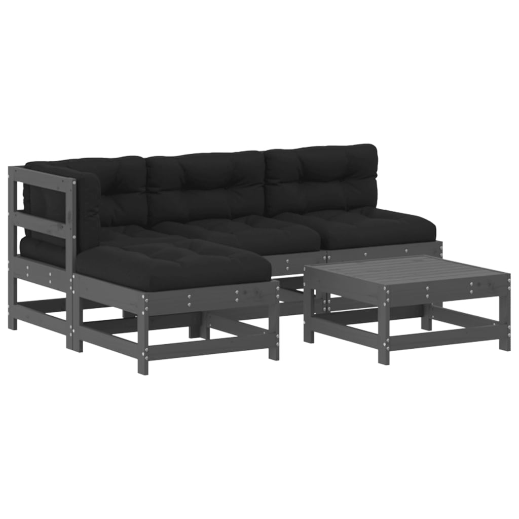 5-delige Loungeset met kussens massief hout grijs Tuinsets | Creëer jouw Trendy Thuis | Gratis bezorgd & Retour | Trendy.nl