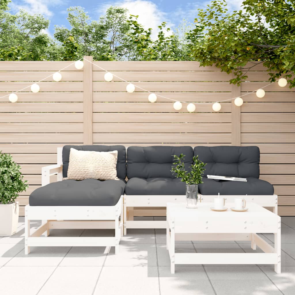 5-delige Loungeset met kussens massief hout wit Tuinsets | Creëer jouw Trendy Thuis | Gratis bezorgd & Retour | Trendy.nl