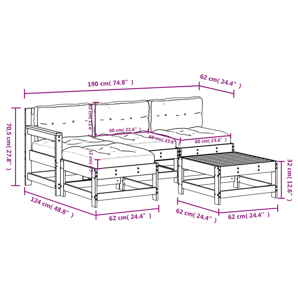 5-delige Loungeset met kussens geïmpregneerd grenenhout Tuinsets | Creëer jouw Trendy Thuis | Gratis bezorgd & Retour | Trendy.nl