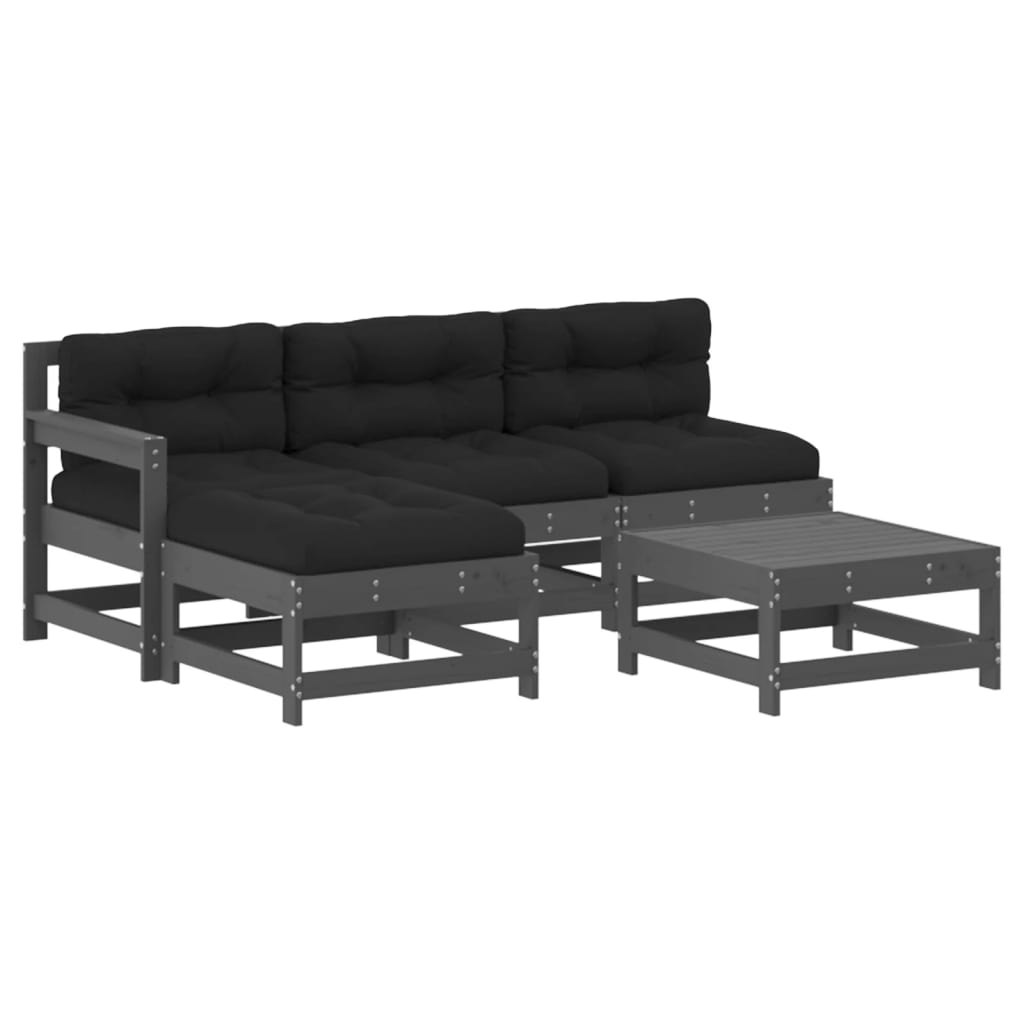 5-delige Loungeset met kussens massief hout grijs Tuinsets | Creëer jouw Trendy Thuis | Gratis bezorgd & Retour | Trendy.nl