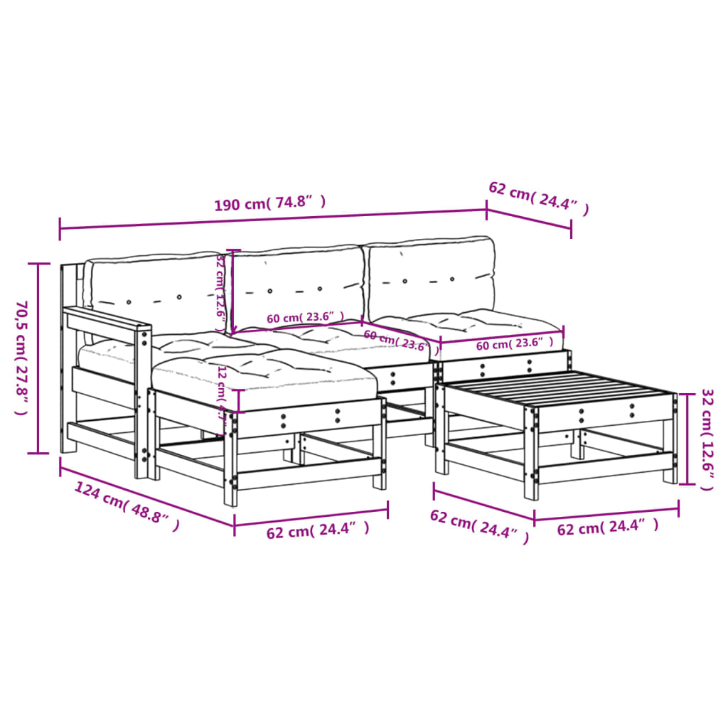 5-delige Loungeset met kussens massief hout grijs Tuinsets | Creëer jouw Trendy Thuis | Gratis bezorgd & Retour | Trendy.nl