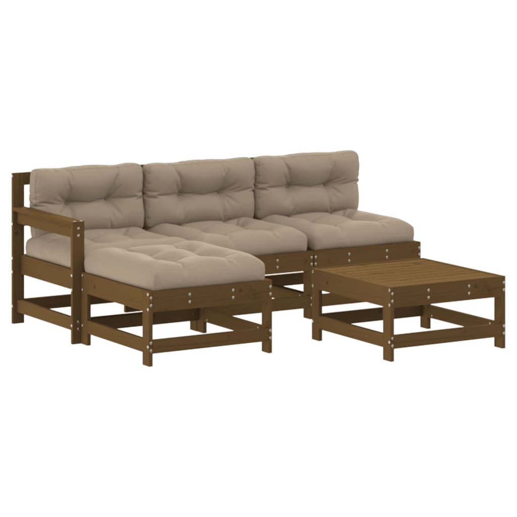 5-delige Loungeset met kussens massief hout honingbruin Tuinsets | Creëer jouw Trendy Thuis | Gratis bezorgd & Retour | Trendy.nl