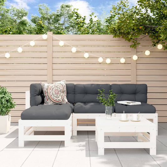 5-delige Loungeset met kussens massief hout wit Tuinsets | Creëer jouw Trendy Thuis | Gratis bezorgd & Retour | Trendy.nl