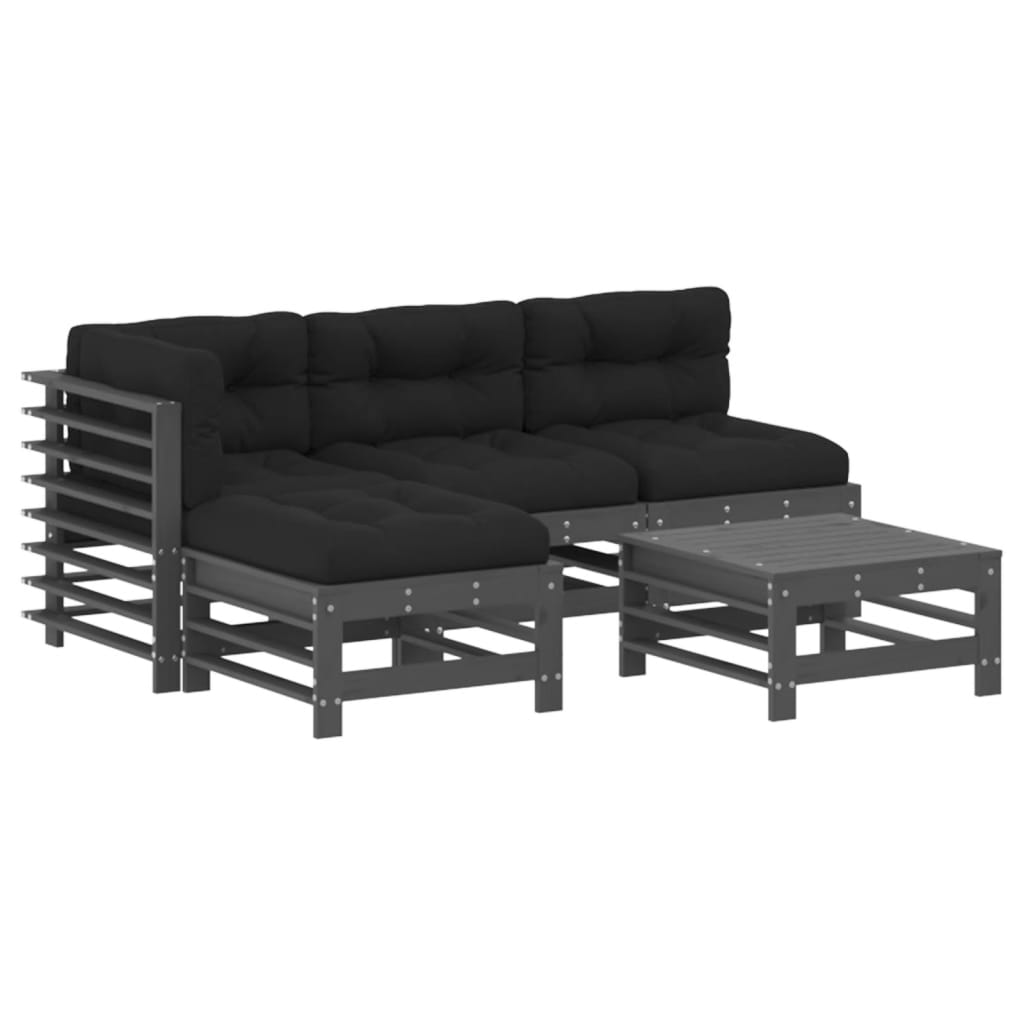 5-delige Loungeset met kussens massief hout grijs Tuinsets | Creëer jouw Trendy Thuis | Gratis bezorgd & Retour | Trendy.nl