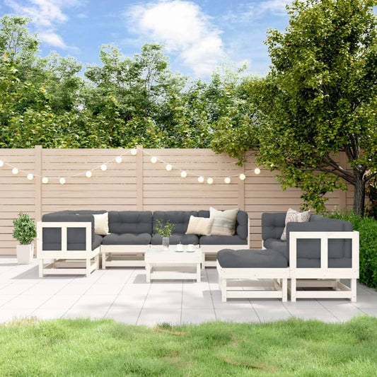 10-delige Loungeset met kussens massief hout wit Tuinsets | Creëer jouw Trendy Thuis | Gratis bezorgd & Retour | Trendy.nl