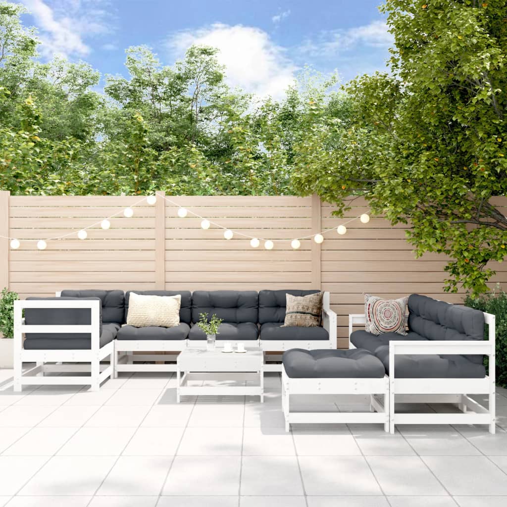 10-delige Loungeset met kussens massief hout wit Tuinsets | Creëer jouw Trendy Thuis | Gratis bezorgd & Retour | Trendy.nl