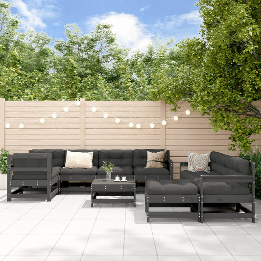 10-delige Loungeset met kussens massief hout grijs Tuinsets | Creëer jouw Trendy Thuis | Gratis bezorgd & Retour | Trendy.nl