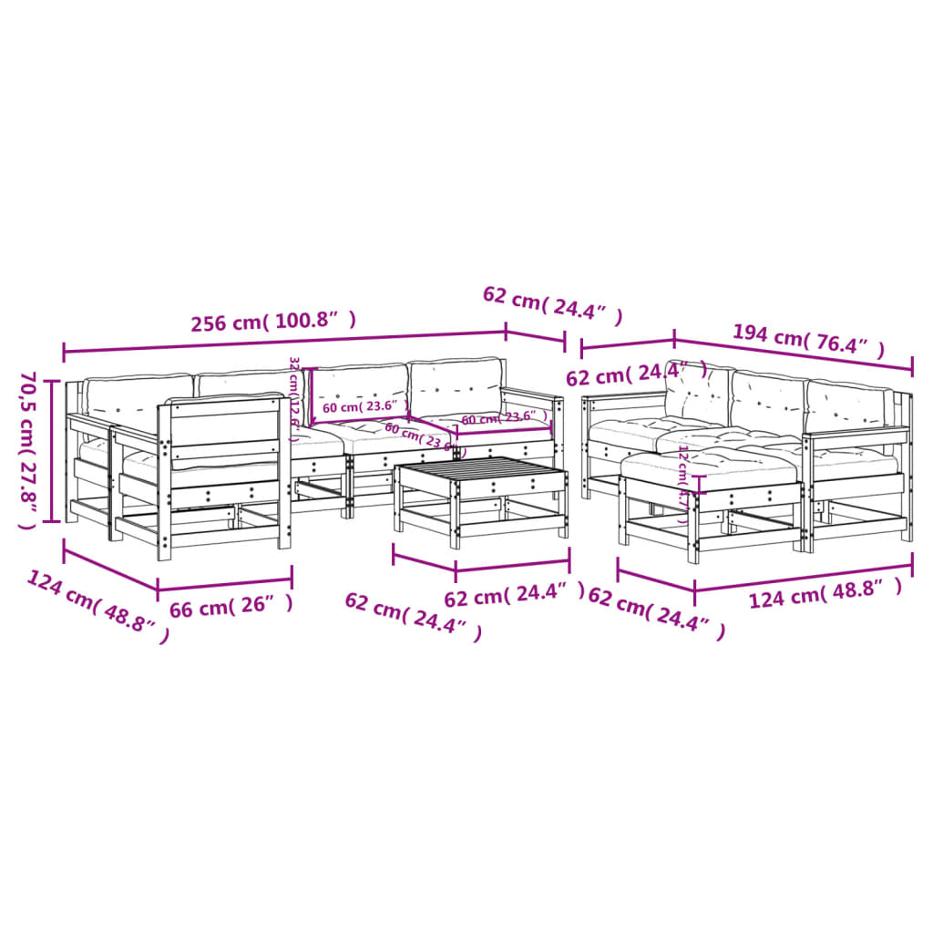 10-delige Loungeset met kussens massief hout Tuinsets | Creëer jouw Trendy Thuis | Gratis bezorgd & Retour | Trendy.nl