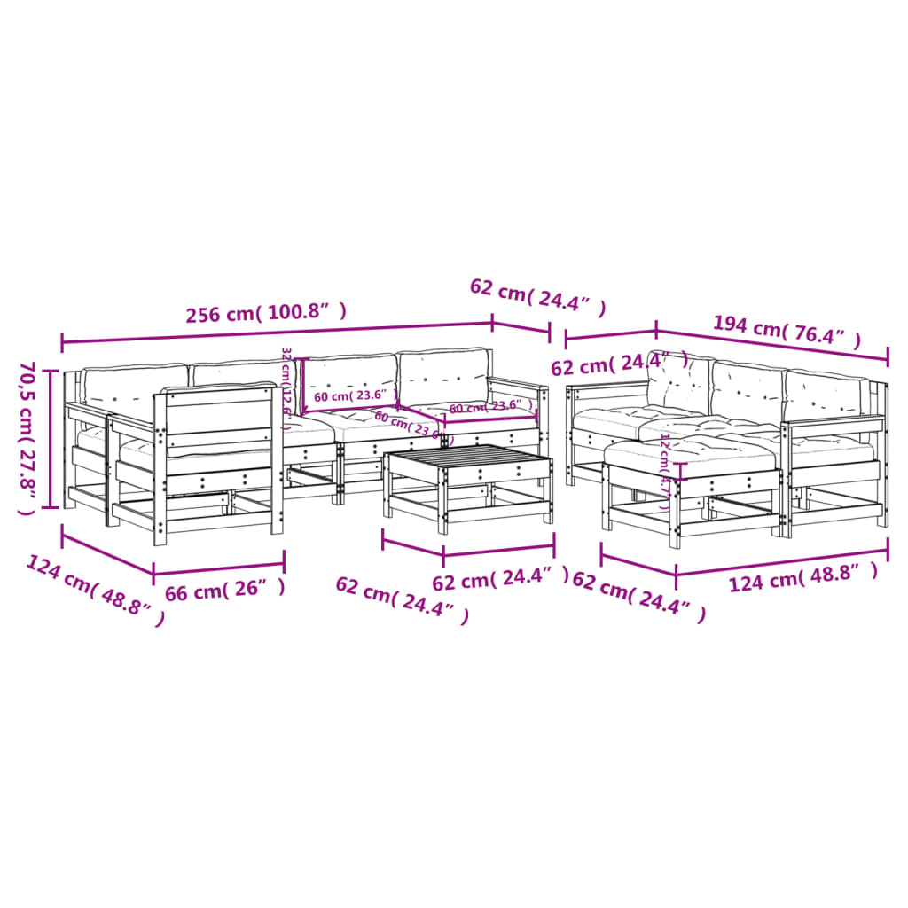 10-delige Loungeset met kussens massief hout wit Tuinsets | Creëer jouw Trendy Thuis | Gratis bezorgd & Retour | Trendy.nl