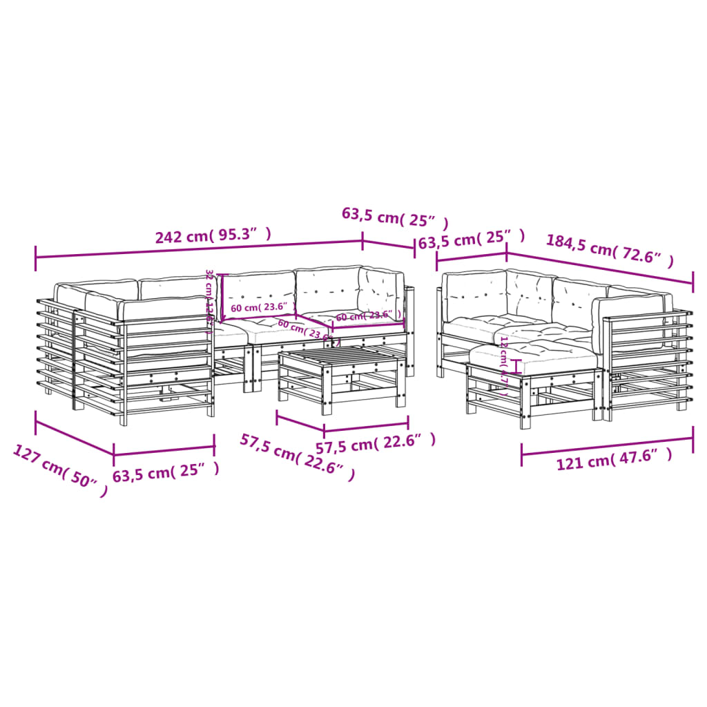 10-delige Loungeset met kussens massief hout wit Tuinsets | Creëer jouw Trendy Thuis | Gratis bezorgd & Retour | Trendy.nl