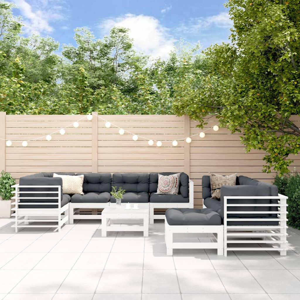 10-delige Loungeset met kussens massief hout wit Tuinsets | Creëer jouw Trendy Thuis | Gratis bezorgd & Retour | Trendy.nl