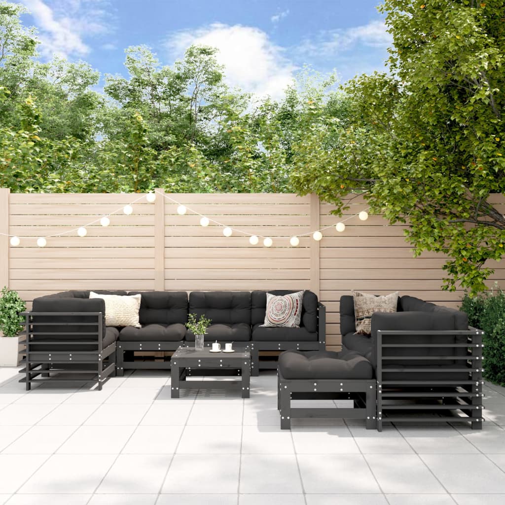 10-delige Loungeset met kussens massief hout grijs Tuinsets | Creëer jouw Trendy Thuis | Gratis bezorgd & Retour | Trendy.nl