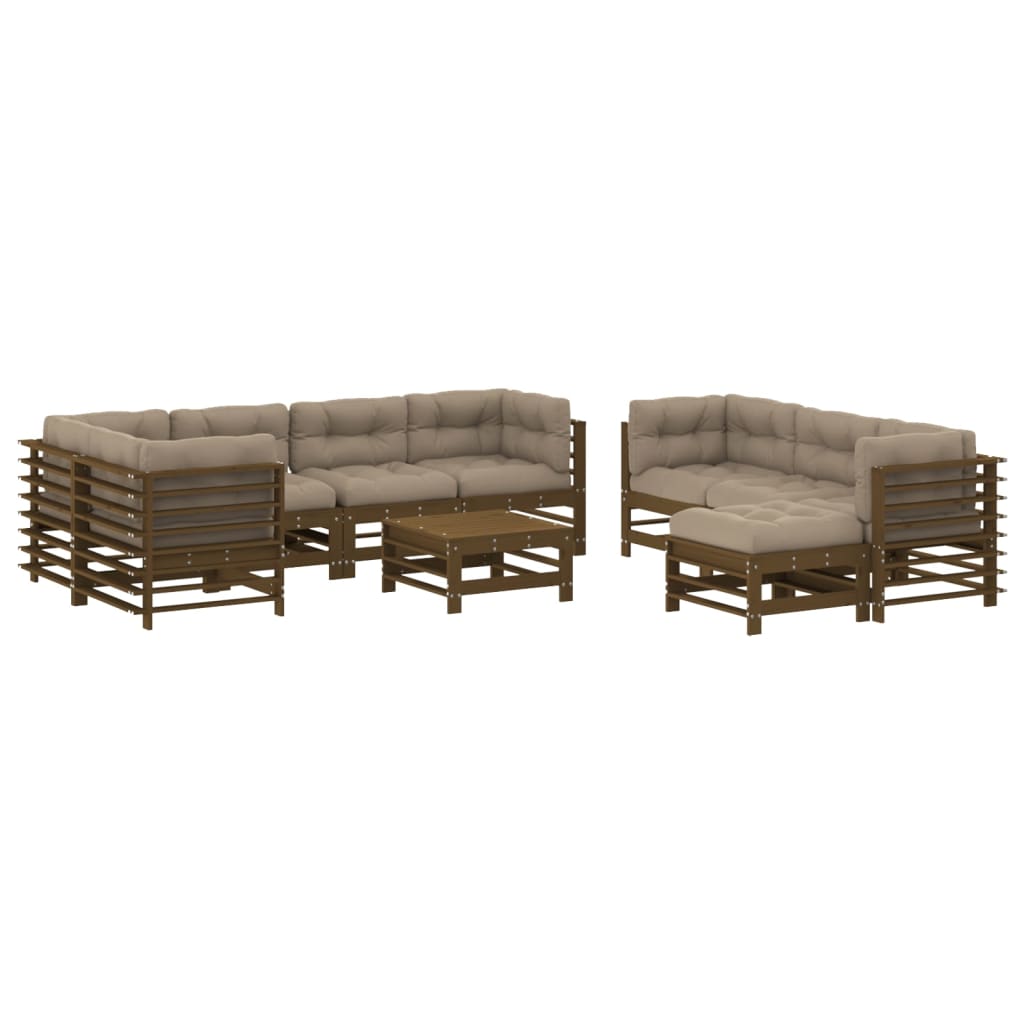 10-delige Loungeset met kussens massief hout honingbruin Tuinsets | Creëer jouw Trendy Thuis | Gratis bezorgd & Retour | Trendy.nl