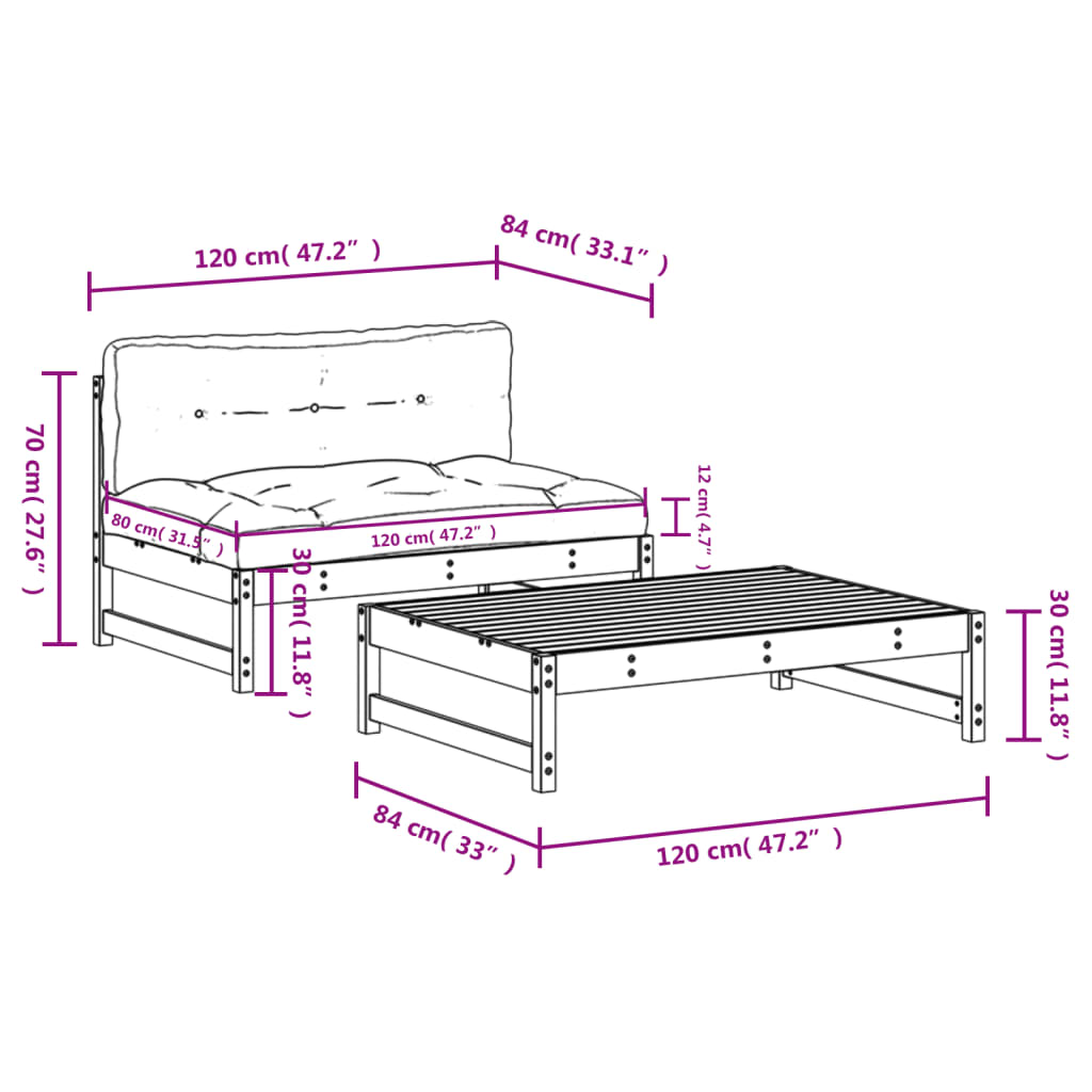 2-delige Loungeset met kussens massief grenen Tuinsets | Creëer jouw Trendy Thuis | Gratis bezorgd & Retour | Trendy.nl