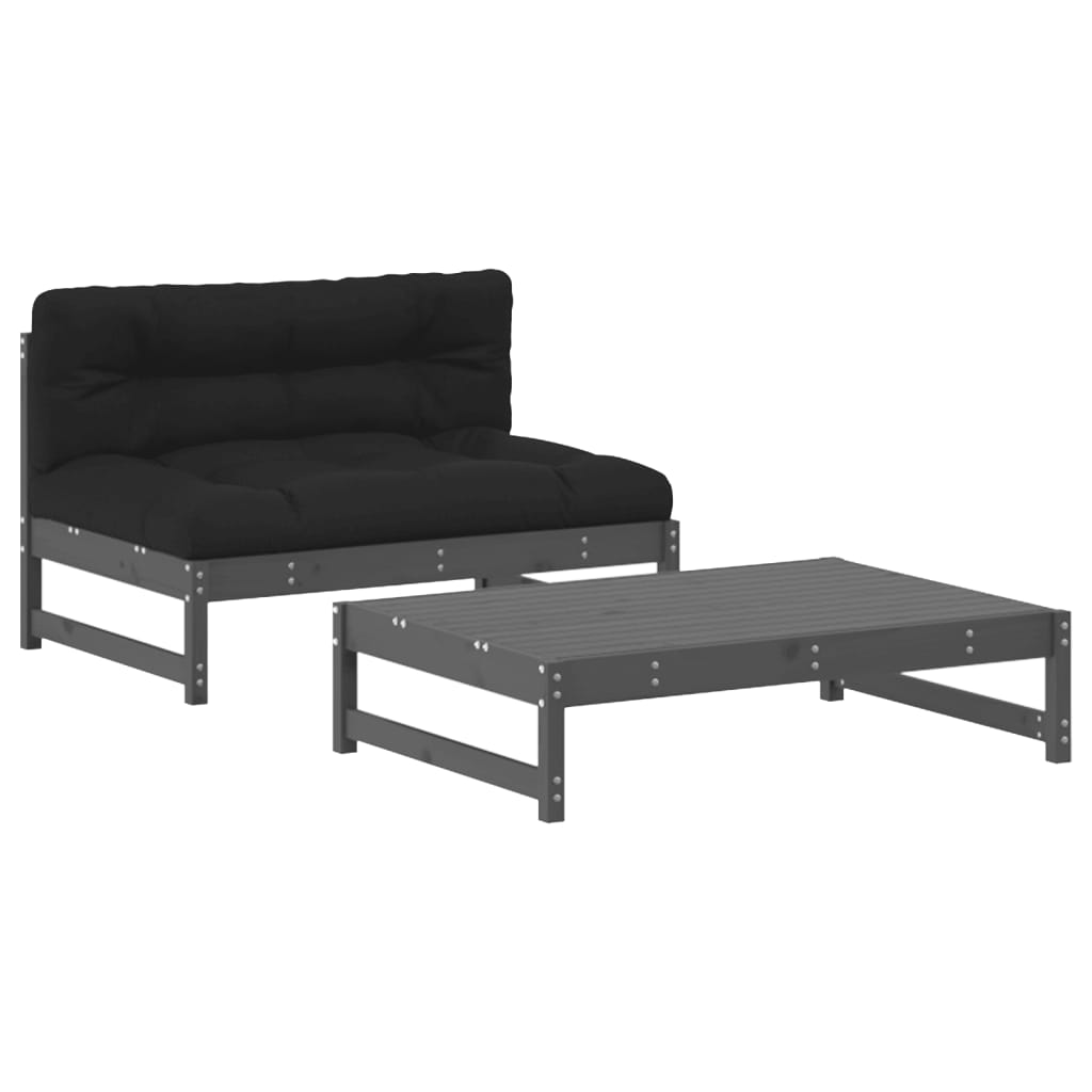 2-delige Loungeset met kussens massief hout grijs Tuinsets | Creëer jouw Trendy Thuis | Gratis bezorgd & Retour | Trendy.nl