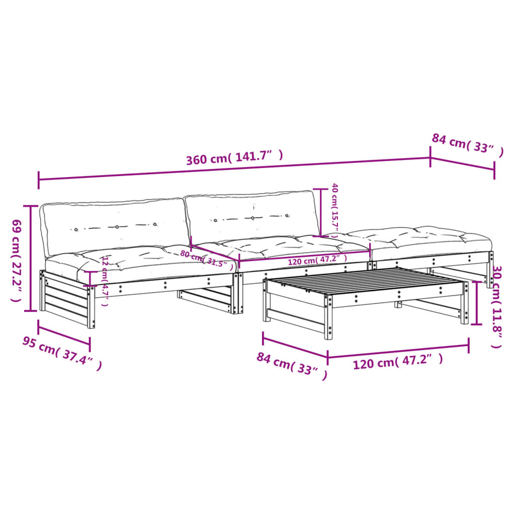 4-delige Loungeset met kussens massief hout Tuinsets | Creëer jouw Trendy Thuis | Gratis bezorgd & Retour | Trendy.nl