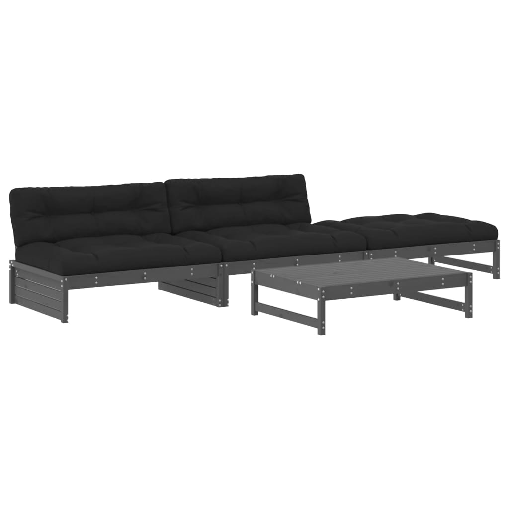 4-delige Loungeset met kussens massief hout grijs Tuinsets | Creëer jouw Trendy Thuis | Gratis bezorgd & Retour | Trendy.nl