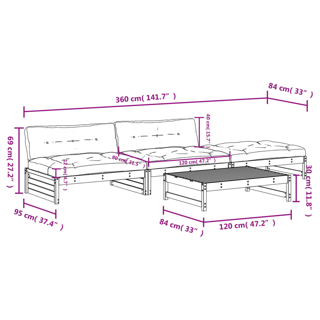 4-delige Loungeset met kussens massief hout grijs Tuinsets | Creëer jouw Trendy Thuis | Gratis bezorgd & Retour | Trendy.nl