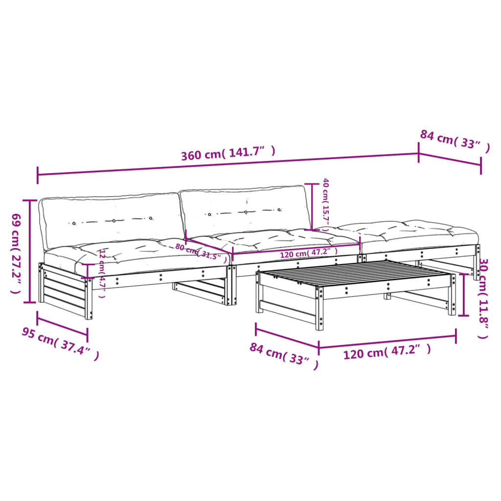 4-delige Loungeset met kussens massief hout honingbruin Tuinsets | Creëer jouw Trendy Thuis | Gratis bezorgd & Retour | Trendy.nl