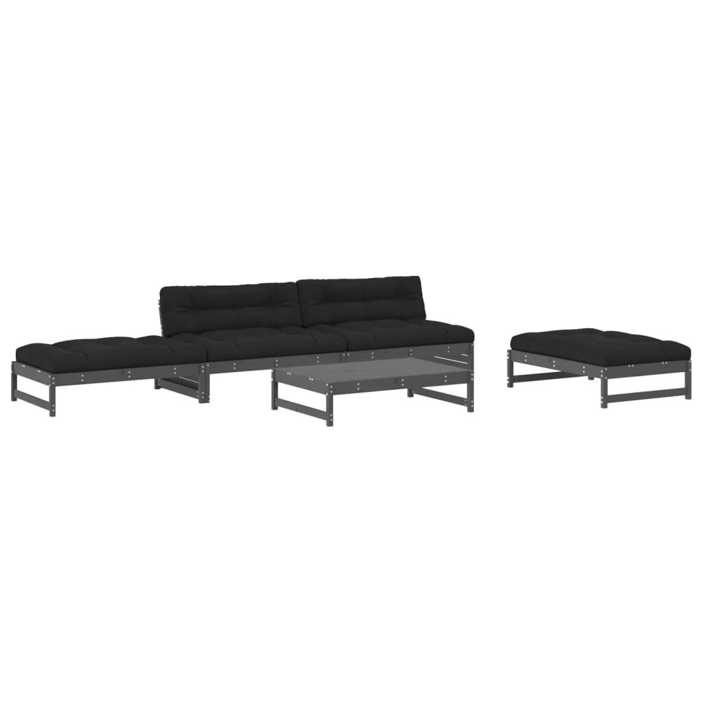 5-delige Loungeset met kussens massief hout grijs Tuinsets | Creëer jouw Trendy Thuis | Gratis bezorgd & Retour | Trendy.nl