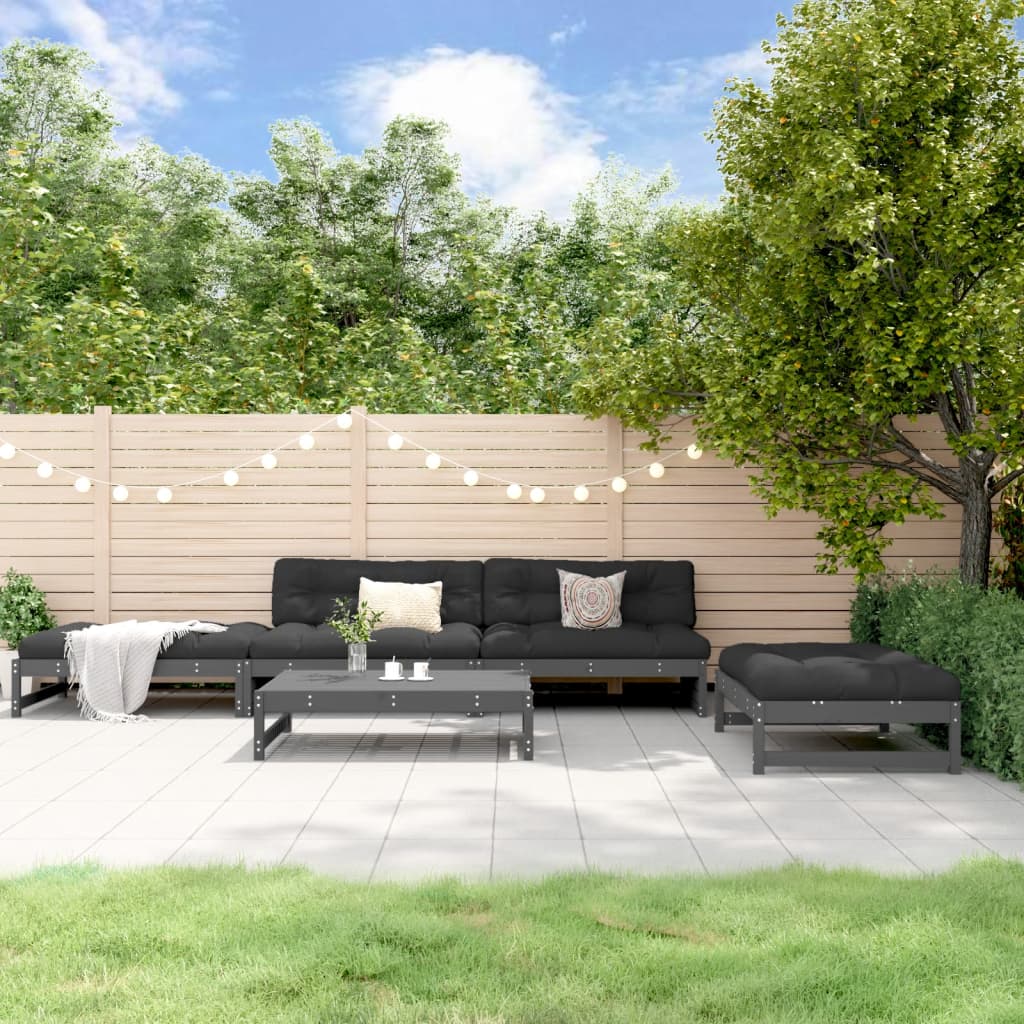 5-delige Loungeset met kussens massief hout grijs Tuinsets | Creëer jouw Trendy Thuis | Gratis bezorgd & Retour | Trendy.nl