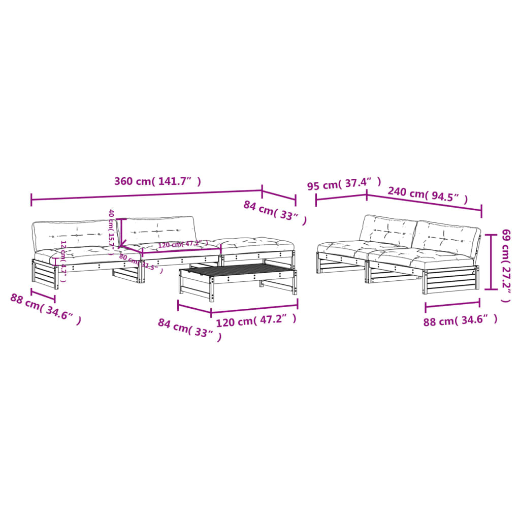 6-delige Loungeset met kussens massief hout Tuinsets | Creëer jouw Trendy Thuis | Gratis bezorgd & Retour | Trendy.nl