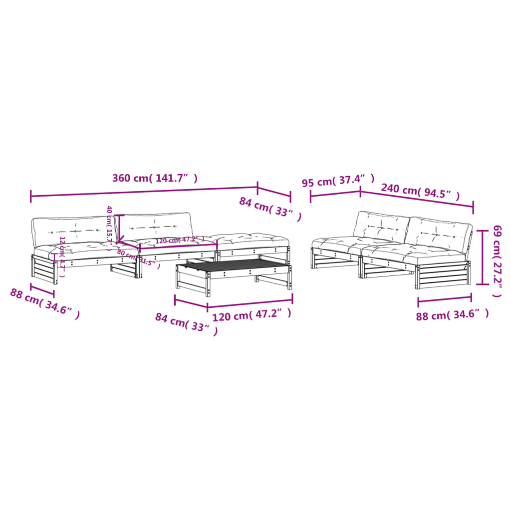 6-delige Loungeset met kussens massief hout grijs Tuinsets | Creëer jouw Trendy Thuis | Gratis bezorgd & Retour | Trendy.nl