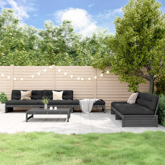 6-delige Loungeset met kussens massief hout grijs Tuinsets | Creëer jouw Trendy Thuis | Gratis bezorgd & Retour | Trendy.nl