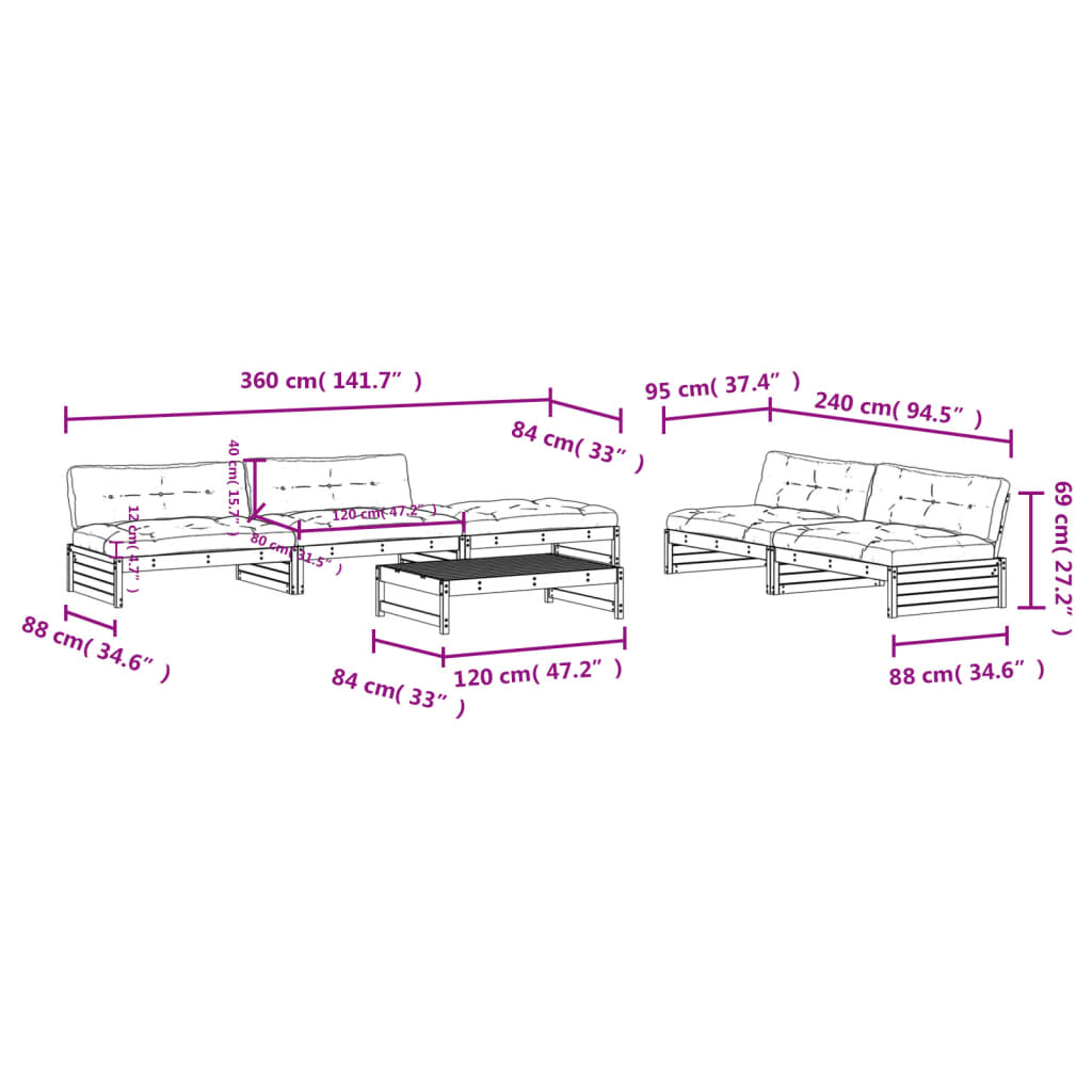 6-delige Loungeset met kussens massief douglashout Tuinsets | Creëer jouw Trendy Thuis | Gratis bezorgd & Retour | Trendy.nl