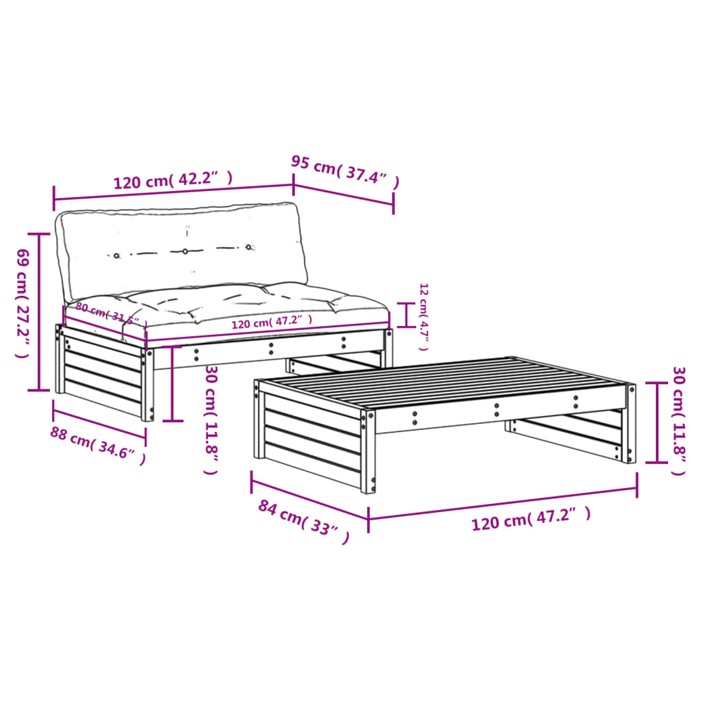 2-delige Loungeset met kussens geïmpregneerd grenenhout Tuinsets | Creëer jouw Trendy Thuis | Gratis bezorgd & Retour | Trendy.nl