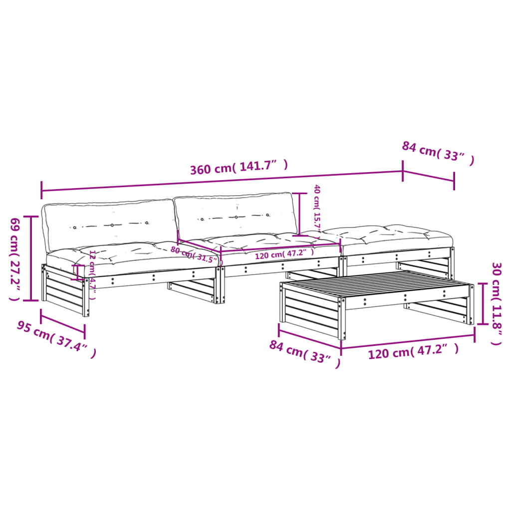 4-delige Loungeset met kussens massief hout Tuinsets | Creëer jouw Trendy Thuis | Gratis bezorgd & Retour | Trendy.nl