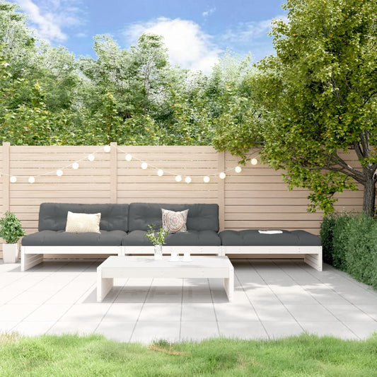 4-delige Loungeset met kussens massief hout wit Tuinsets | Creëer jouw Trendy Thuis | Gratis bezorgd & Retour | Trendy.nl