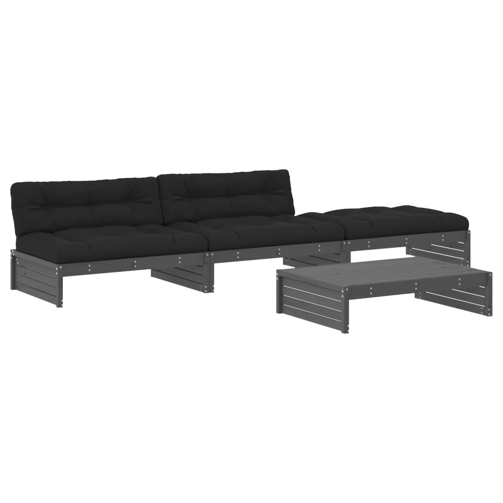 4-delige Loungeset met kussens massief hout grijs Tuinsets | Creëer jouw Trendy Thuis | Gratis bezorgd & Retour | Trendy.nl