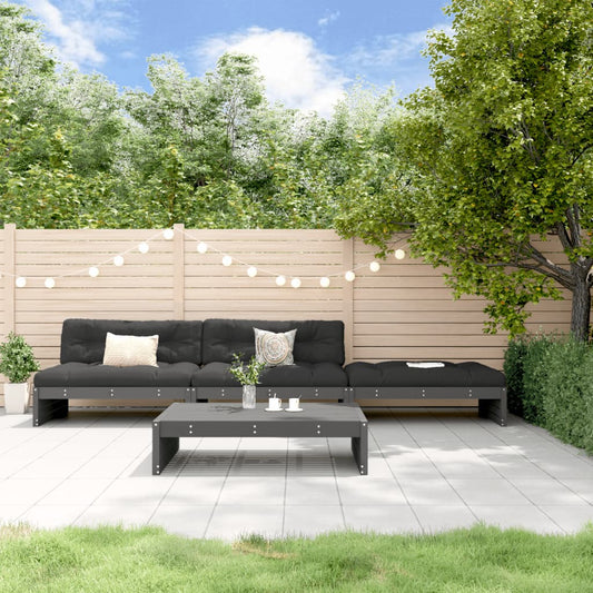 4-delige Loungeset met kussens massief hout grijs Tuinsets | Creëer jouw Trendy Thuis | Gratis bezorgd & Retour | Trendy.nl