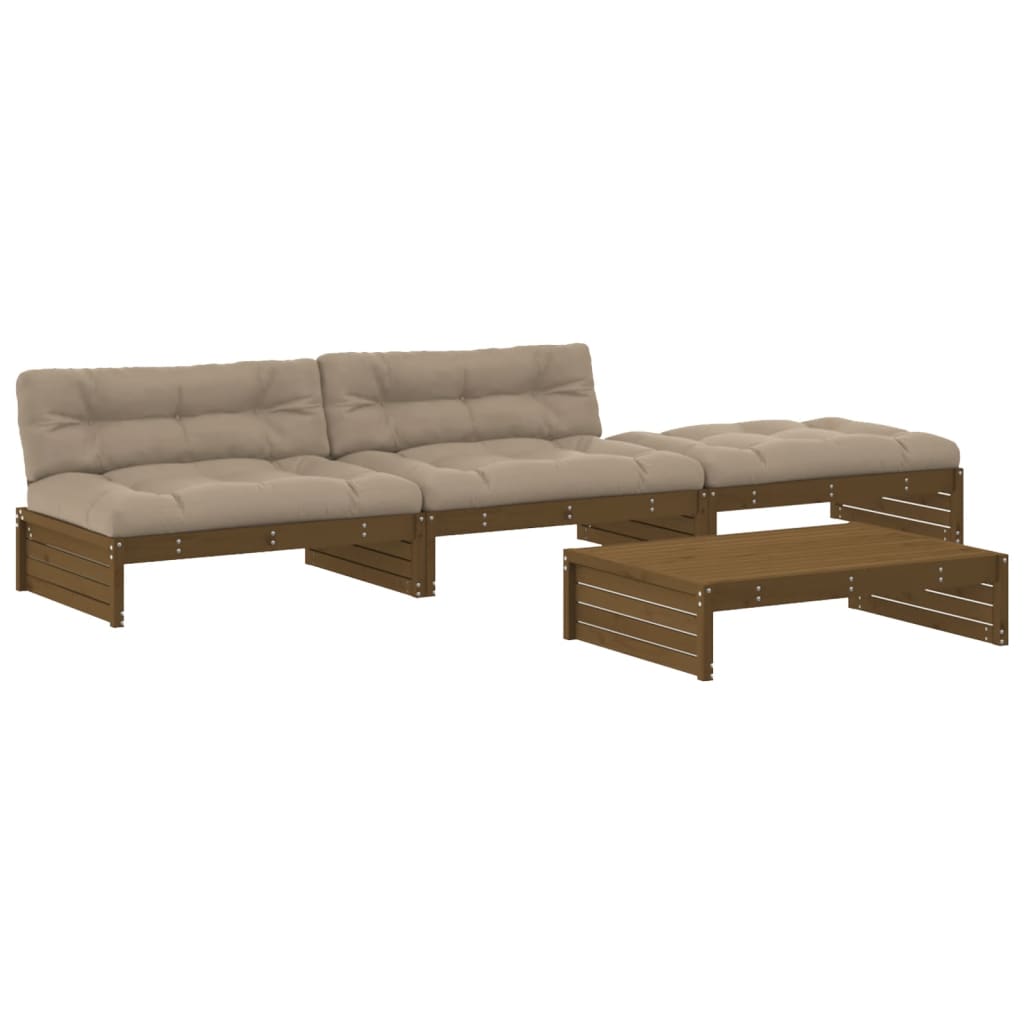 4-delige Loungeset met kussens massief hout honingbruin Tuinsets | Creëer jouw Trendy Thuis | Gratis bezorgd & Retour | Trendy.nl