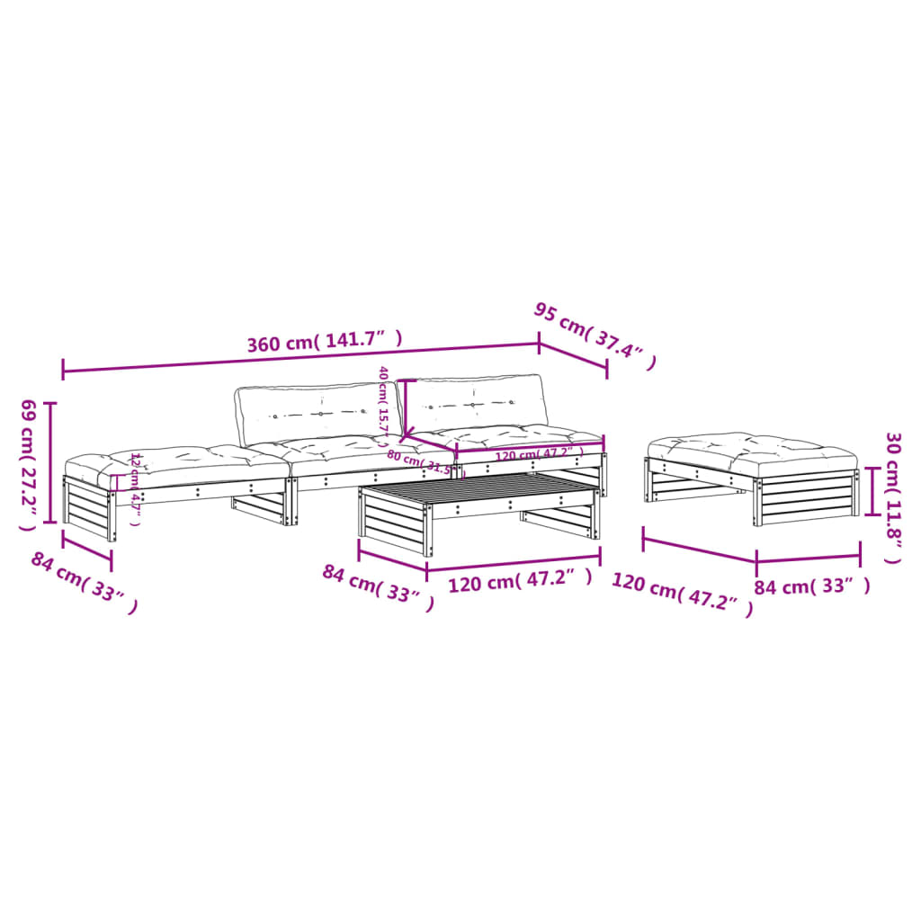 5-delige Loungeset met kussens massief hout wit Tuinsets | Creëer jouw Trendy Thuis | Gratis bezorgd & Retour | Trendy.nl