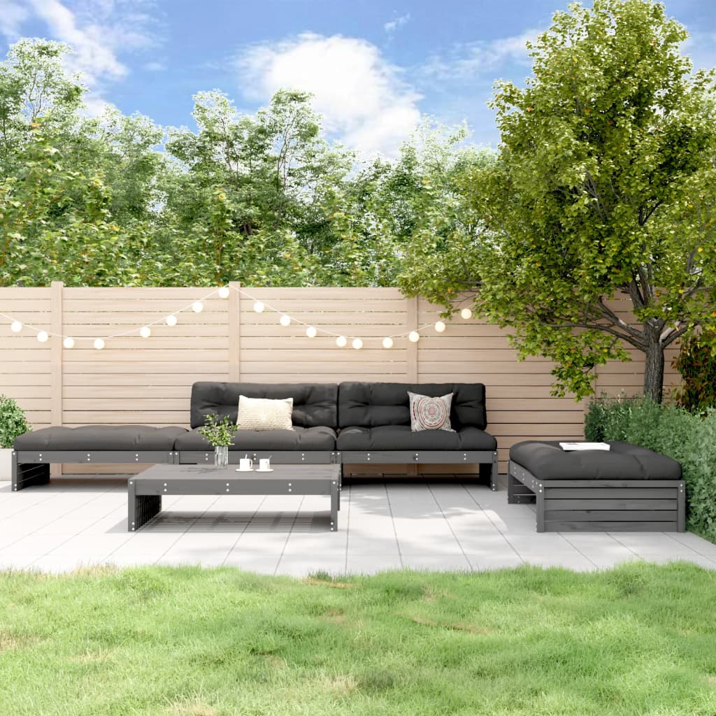 5-delige Loungeset met kussens massief hout grijs Tuinsets | Creëer jouw Trendy Thuis | Gratis bezorgd & Retour | Trendy.nl