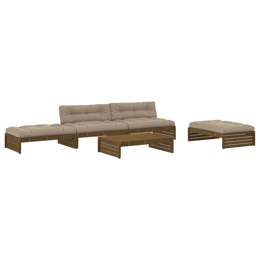 5-delige Loungeset met kussens massief hout honingbruin Tuinsets | Creëer jouw Trendy Thuis | Gratis bezorgd & Retour | Trendy.nl