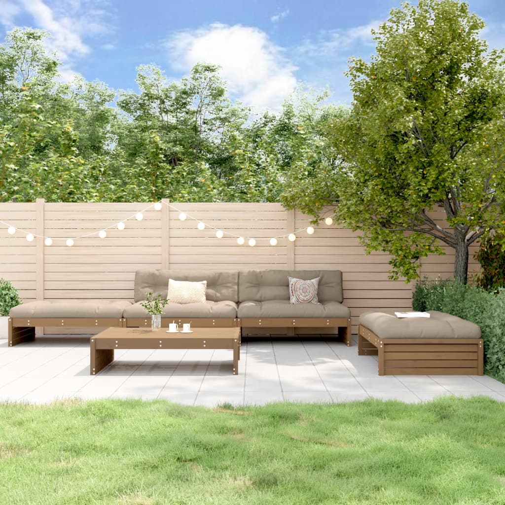 5-delige Loungeset met kussens massief hout honingbruin Tuinsets | Creëer jouw Trendy Thuis | Gratis bezorgd & Retour | Trendy.nl