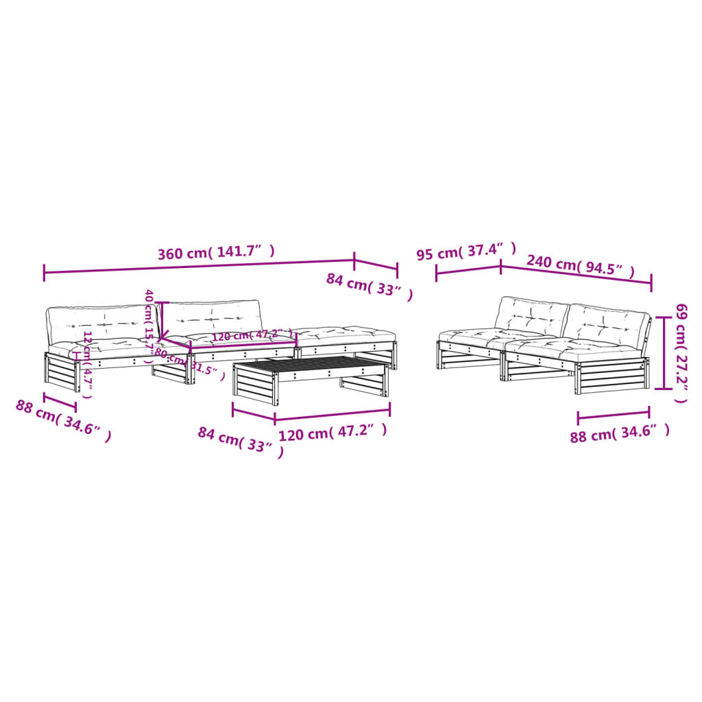 6-delige Loungeset met kussens massief hout Tuinsets | Creëer jouw Trendy Thuis | Gratis bezorgd & Retour | Trendy.nl