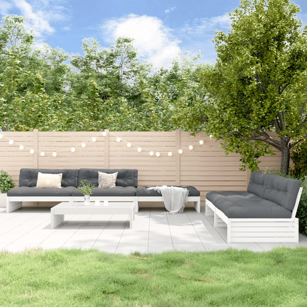 6-delige Loungeset met kussens massief hout wit Tuinsets | Creëer jouw Trendy Thuis | Gratis bezorgd & Retour | Trendy.nl