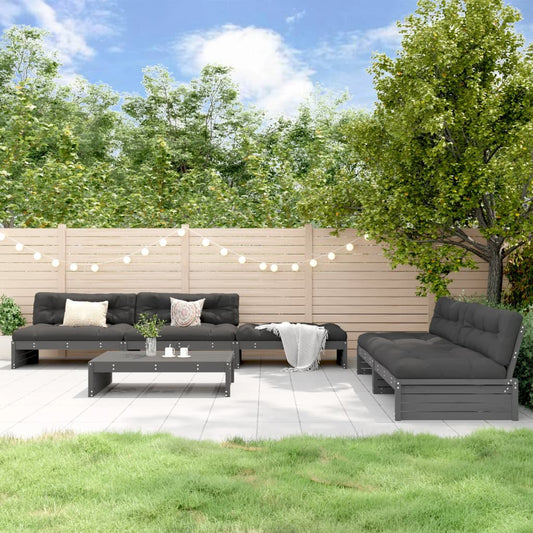 6-delige Loungeset met kussens massief hout grijs Tuinsets | Creëer jouw Trendy Thuis | Gratis bezorgd & Retour | Trendy.nl